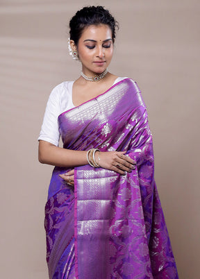 Purple Kora Silk Saree With Blouse Piece