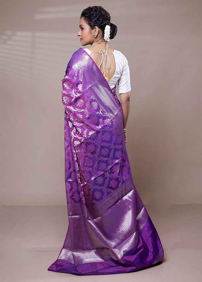 Purple Kora Silk Saree With Blouse Piece