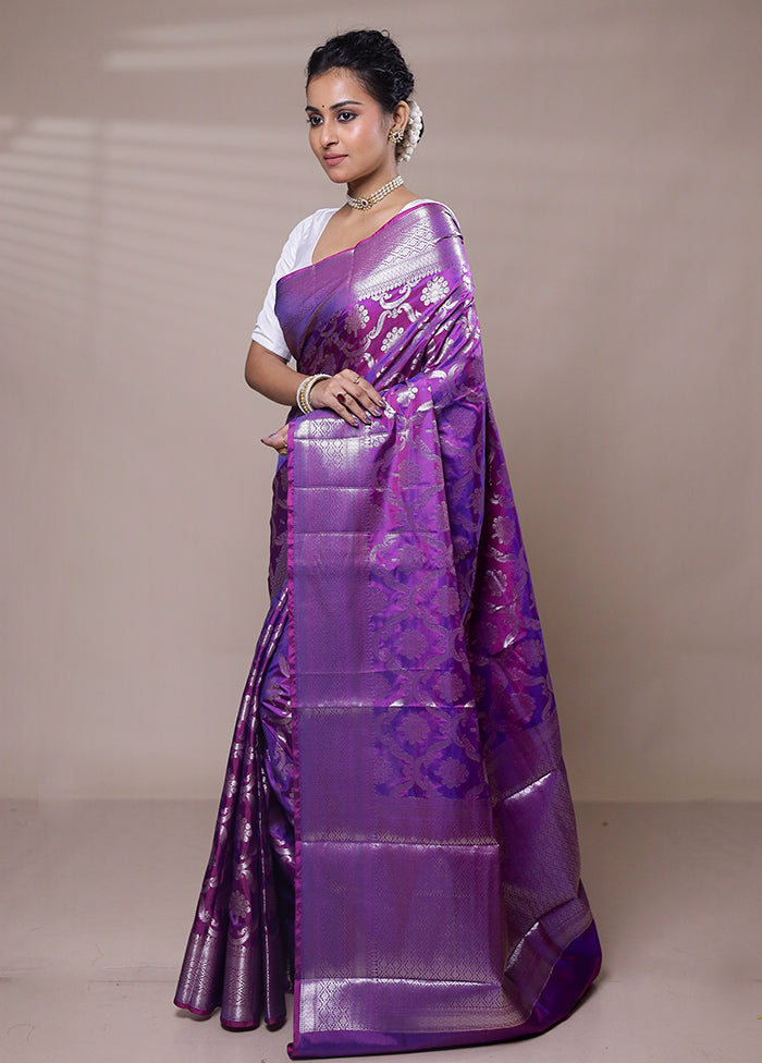 Purple Kora Silk Saree With Blouse Piece