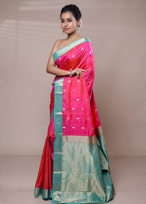 Pink Handloom Kanjivaram Pure Silk Saree With Blouse Piece