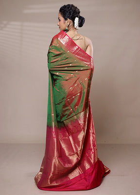 Green Handloom Kanjivaram Pure Silk Saree With Blouse Piece