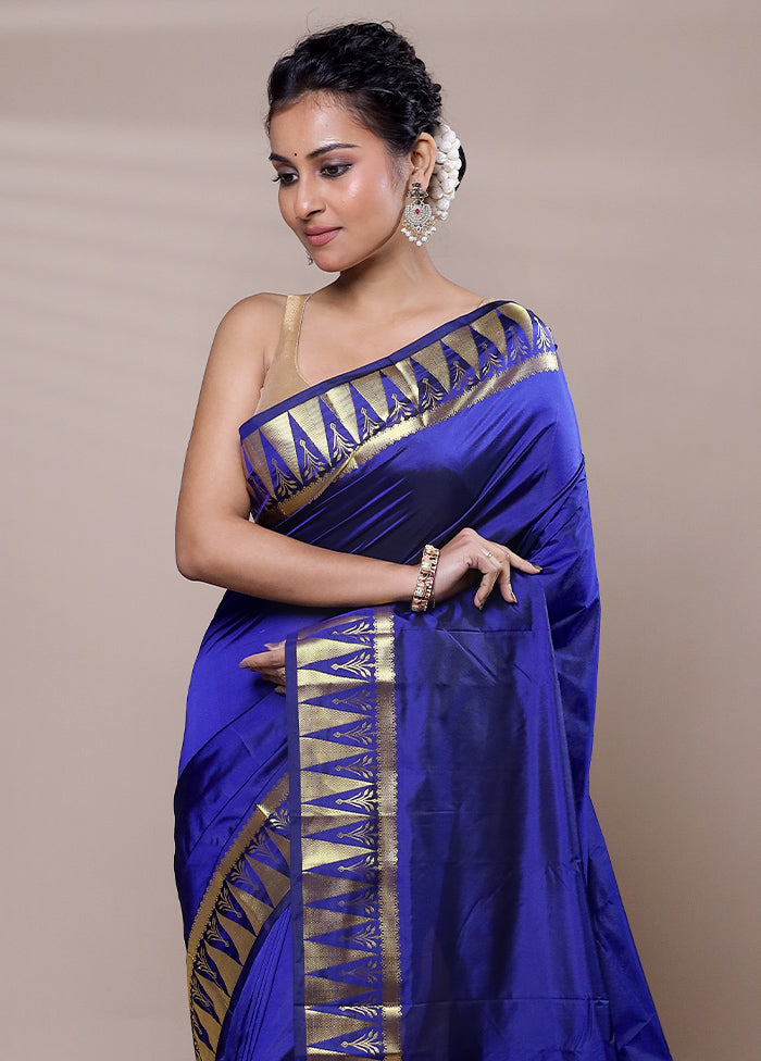 Blue Kanjivaram Silk Saree With Blouse Piece