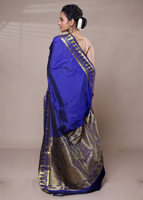 Blue Kanjivaram Silk Saree With Blouse Piece