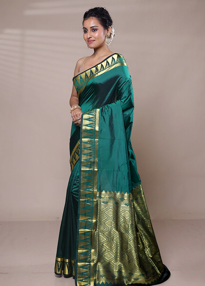 Green Kanjivaram Silk Saree With Blouse Piece