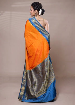 Yellow Kanjivaram Silk Saree With Blouse Piece