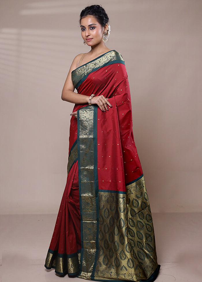 Maroon Kanjivaram Silk Saree With Blouse Piece