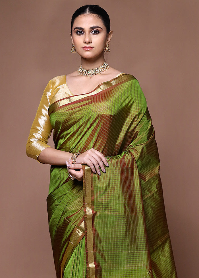 Green Kanjivaram Silk Saree With Blouse Piece