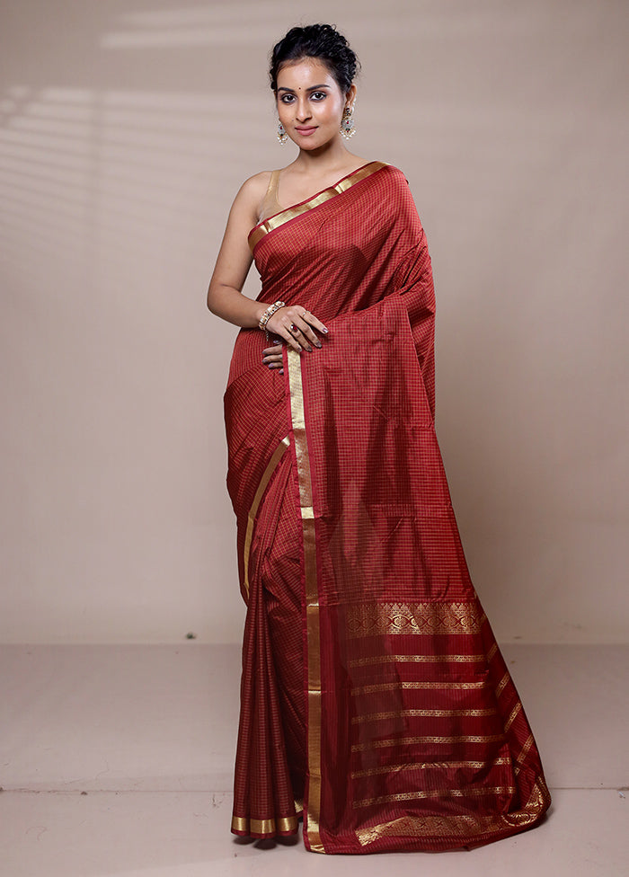 Maroon Kanjivaram Silk Saree With Blouse Piece