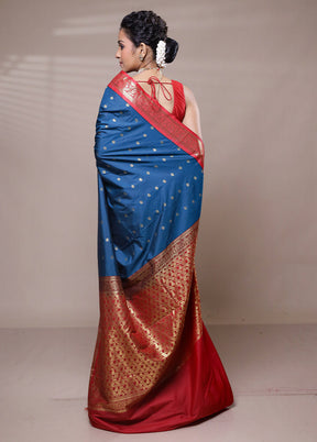 Blue Kanjivaram Silk Saree With Blouse Piece