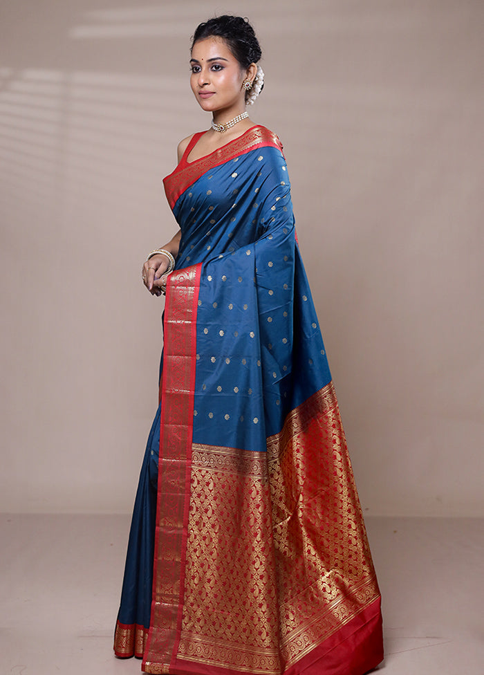 Blue Kanjivaram Silk Saree With Blouse Piece