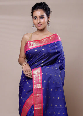 Blue Kanjivaram Silk Saree With Blouse Piece