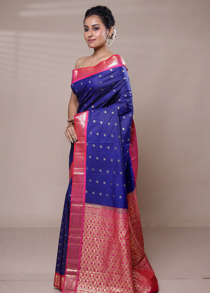 Blue Kanjivaram Silk Saree With Blouse Piece