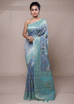 Blue Organza Saree With Blouse Piece