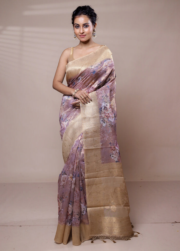 Purple Organza Saree With Blouse Piece