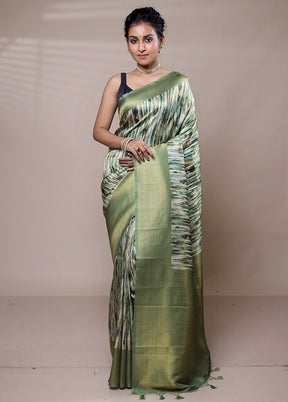 Green Dupion Silk Saree With Blouse Piece