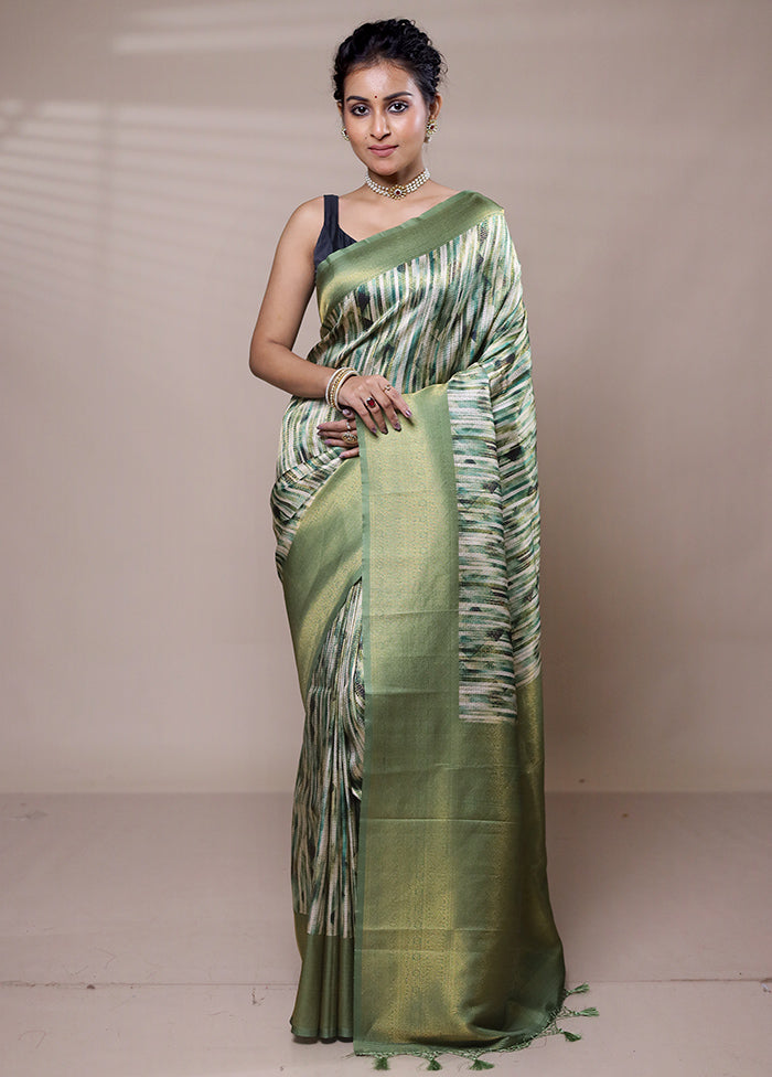 Green Dupion Silk Saree With Blouse Piece