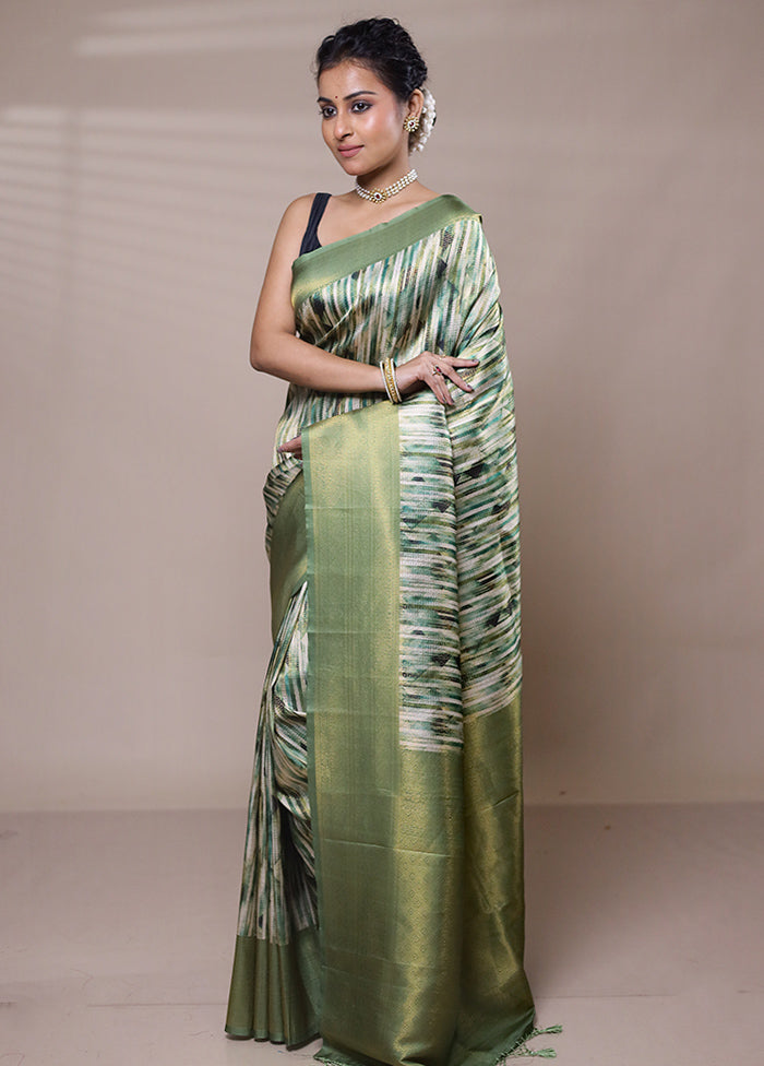 Green Dupion Silk Saree With Blouse Piece