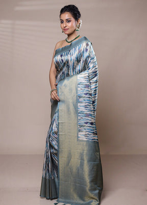 Blue Dupion Silk Saree With Blouse Piece