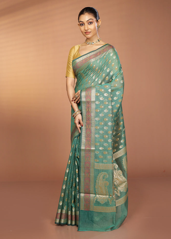 Green Pure Cotton Saree With Blouse Piece