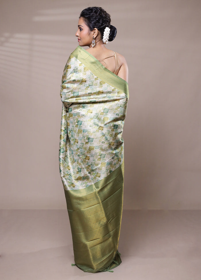 Green Dupion Silk Saree With Blouse Piece