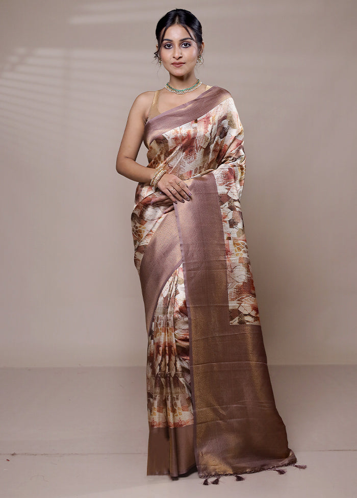 Cream Dupion Silk Saree With Blouse Piece