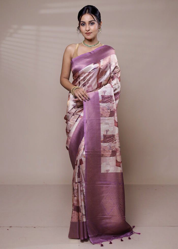 Cream Dupion Silk Saree With Blouse Piece