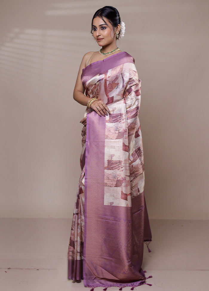 Cream Dupion Silk Saree With Blouse Piece