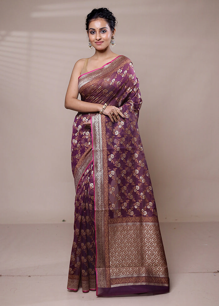 Purple Kora Silk Saree With Blouse Piece