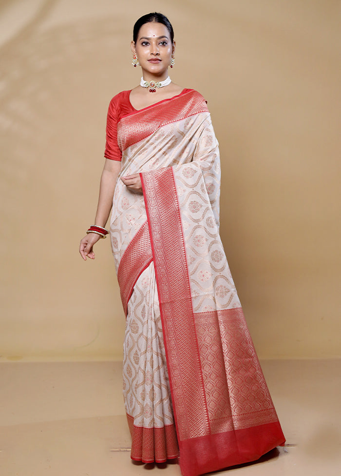 White Tissue Silk Saree With Blouse Piece