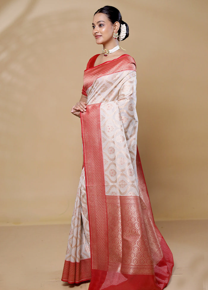 White Tissue Silk Saree With Blouse Piece