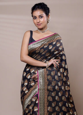 Black Kora Silk Saree With Blouse Piece