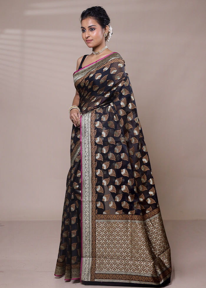 Black Kora Silk Saree With Blouse Piece