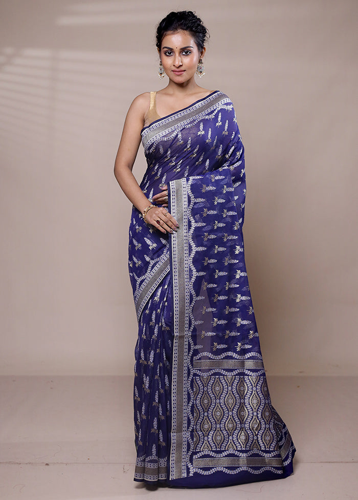 Blue Kora Silk Saree With Blouse Piece