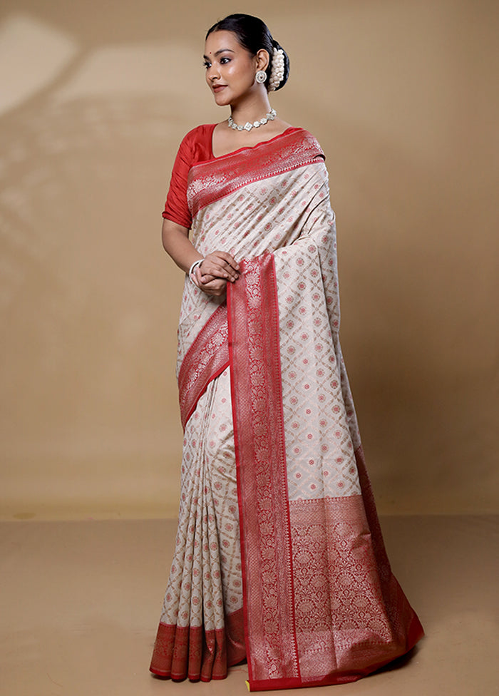 Cream Tissue Silk Saree With Blouse Piece