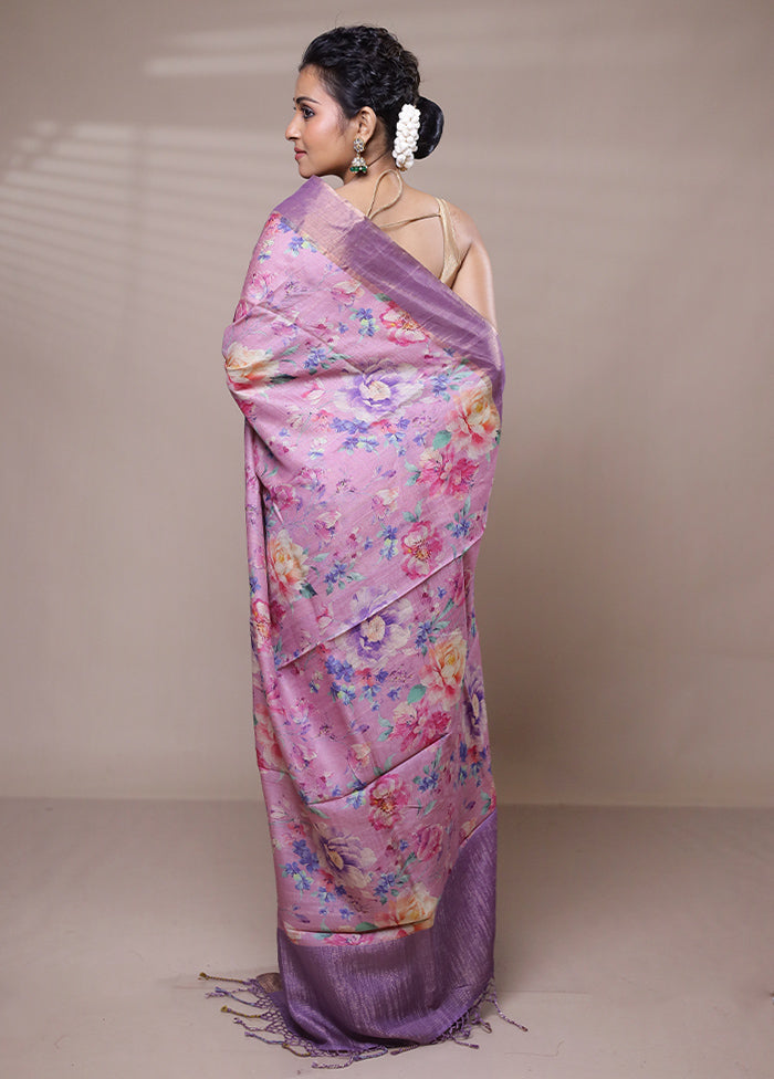 Pink Handloom Tussar Pure Silk Saree With Blouse Piece