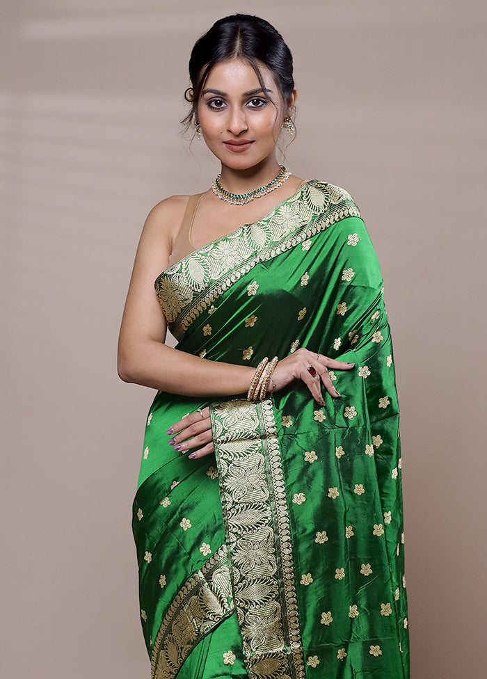 Green Handloom Assam Pure Silk Saree With Blouse Piece