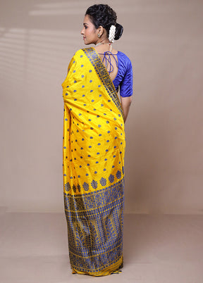 Yellow Handloom Assam Pure Silk Saree With Blouse Piece