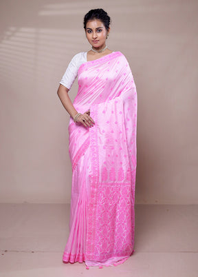 Pink Handloom Assam Pure Silk Saree With Blouse Piece