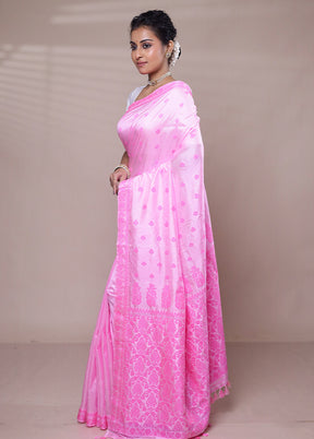 Pink Handloom Assam Pure Silk Saree With Blouse Piece