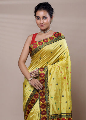 Yellow Handloom Assam Pure Silk Saree With Blouse Piece