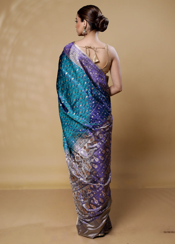 Blue Tanchoi Silk Saree With Blouse Piece