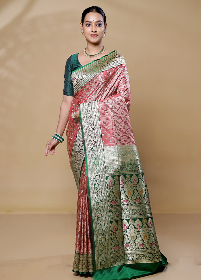 Pink Handloom Tanchoi Pure Silk Saree With Blouse Piece