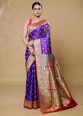 Purple Handloom Tanchoi Pure Silk Saree With Blouse Piece