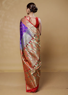 Purple Handloom Tanchoi Pure Silk Saree With Blouse Piece