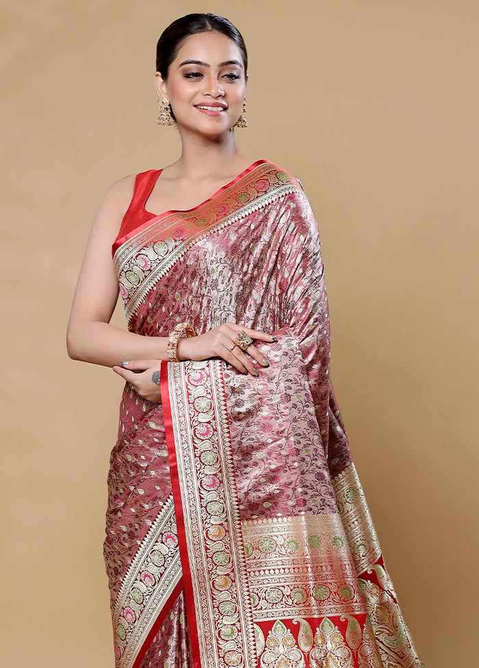 Rust Handloom Tanchoi Pure Silk Saree With Blouse Piece