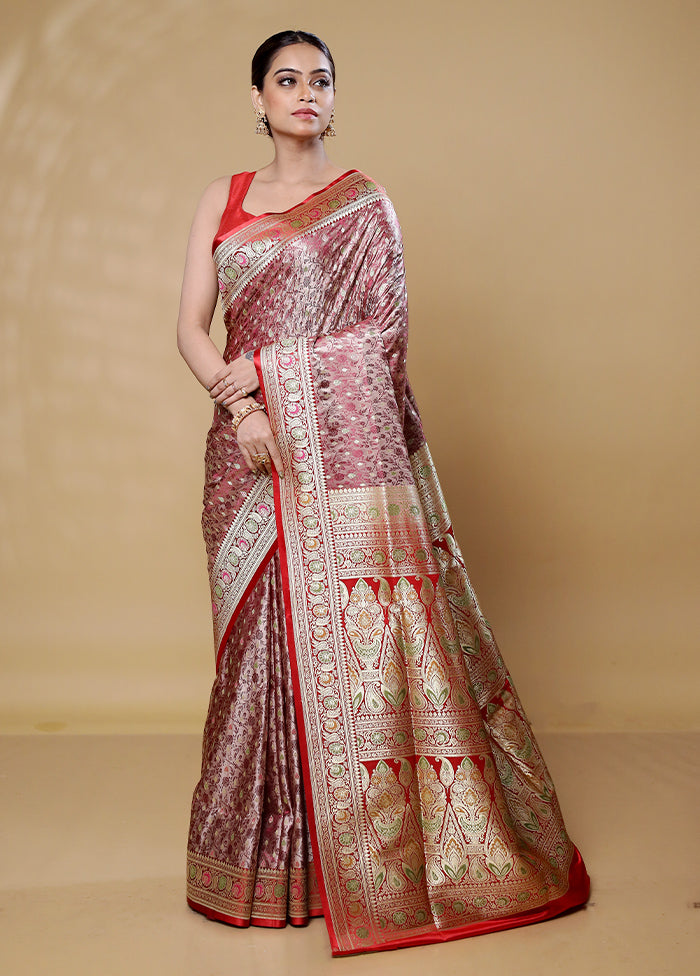 Rust Handloom Tanchoi Pure Silk Saree With Blouse Piece