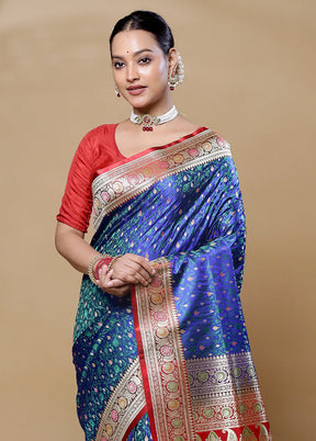 Blue Handloom Tanchoi Pure Silk Saree With Blouse Piece