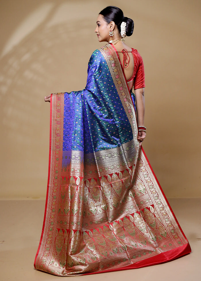 Blue Handloom Tanchoi Pure Silk Saree With Blouse Piece