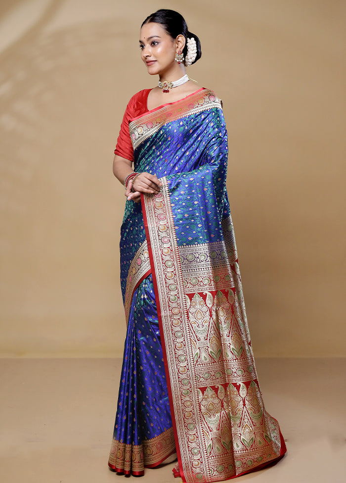 Blue Handloom Tanchoi Pure Silk Saree With Blouse Piece