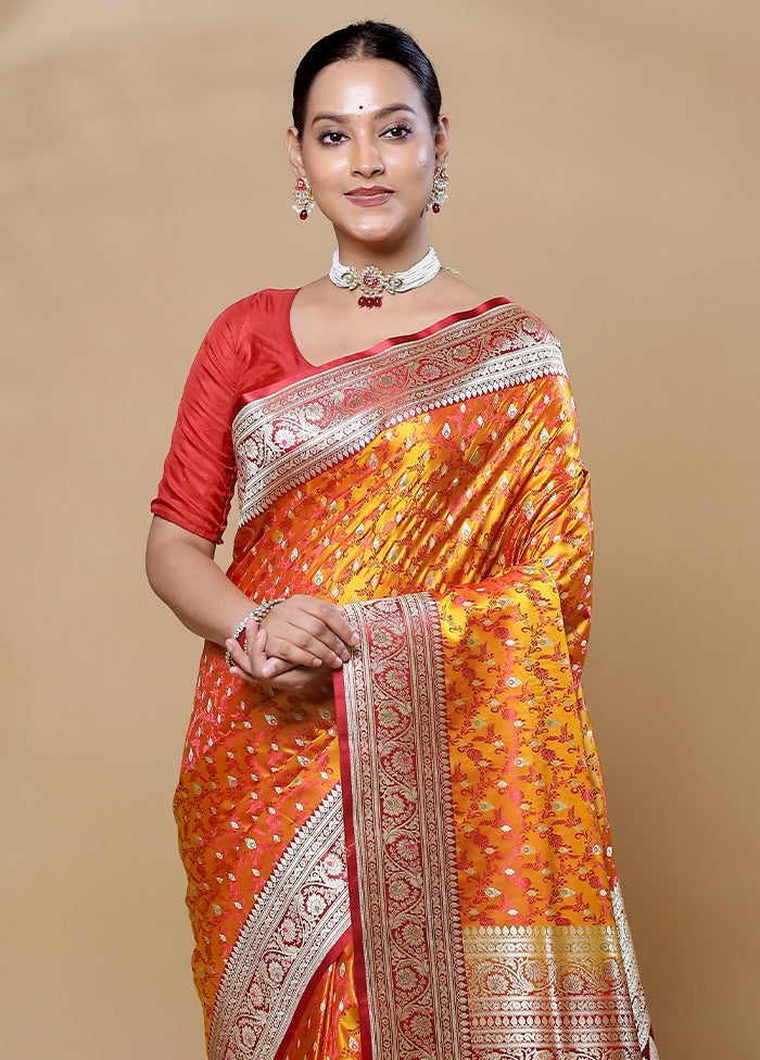 Yellow Handloom Tanchoi Pure Silk Saree With Blouse Piece